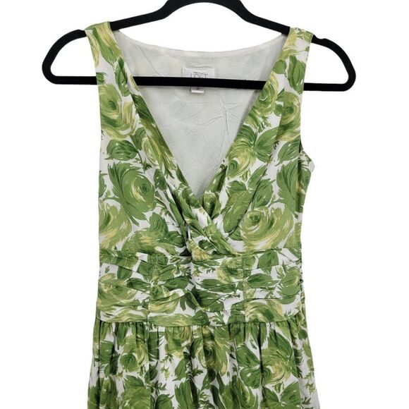 Ann Taylor Loft Dress Cotton Sleeveless Surplice Aline Floral Rosette Green Sz 4 - Picture 4 of 10